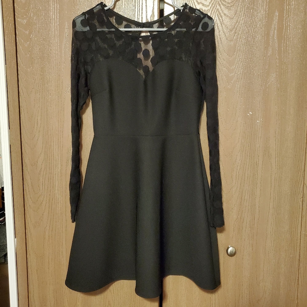 Lulus Dress In Hot Dot-ter Long Sleeve Black Polka Dot Women's Size Large
